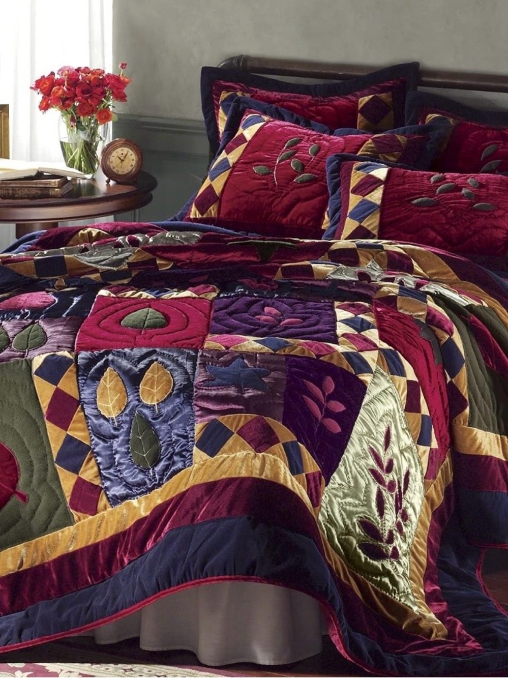 Plum Patchwork Quilted Bedspread Set - Rich Jewel Tones